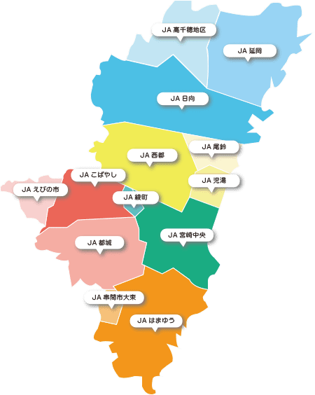 宮崎県の総合ＪＡ一覧マップ